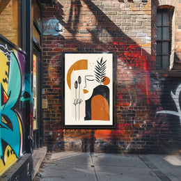 Abstract Face with Botanical Elements Artistic Poster in Earth Tones PosterGoat
