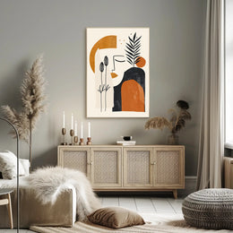 Abstract Face with Botanical Elements Artistic Poster in Earth Tones PosterGoat