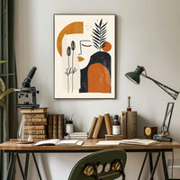 Abstract Face with Botanical Elements Artistic Poster in Earth Tones PosterGoat