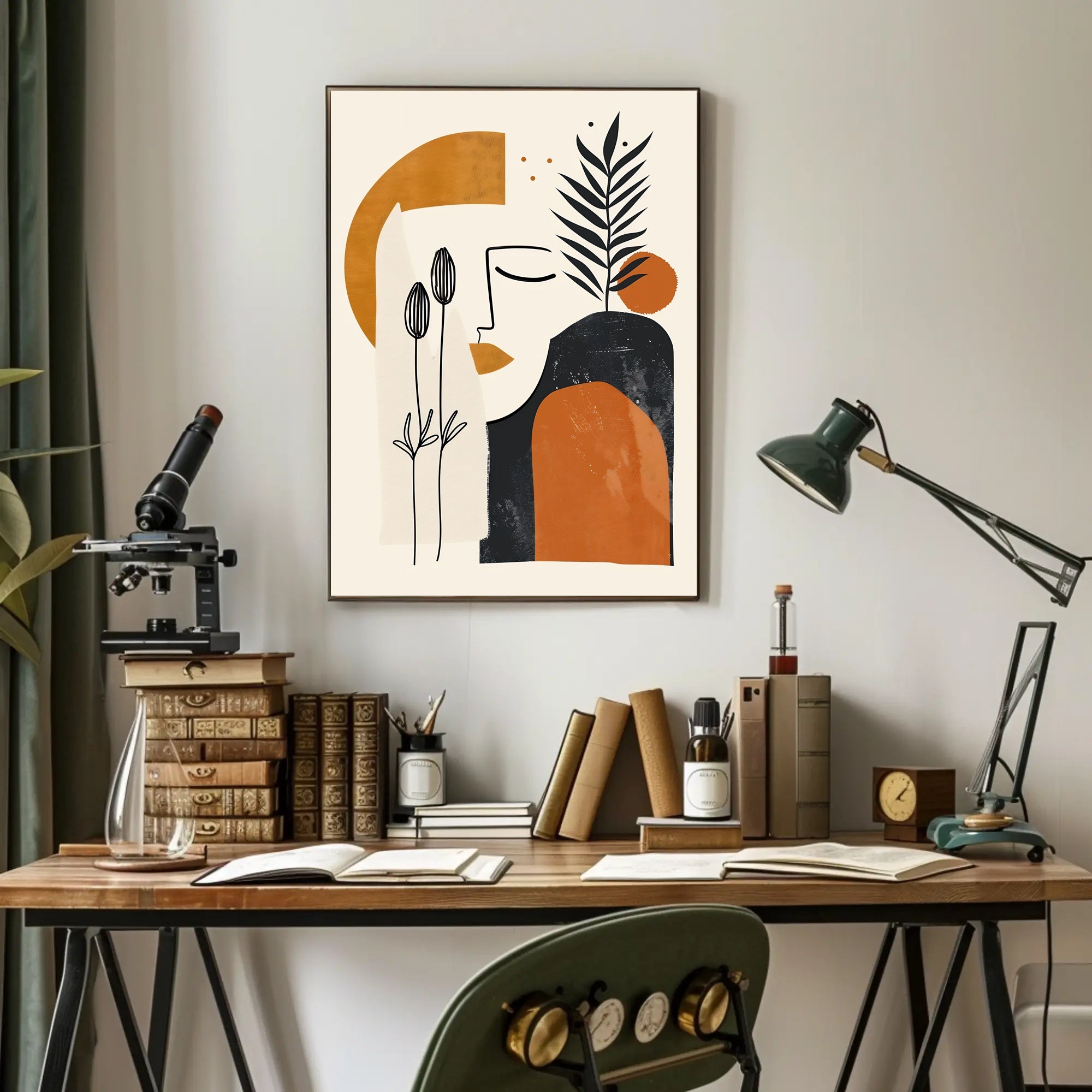Abstract Face with Botanical Elements Artistic Poster in Earth Tones PosterGoat