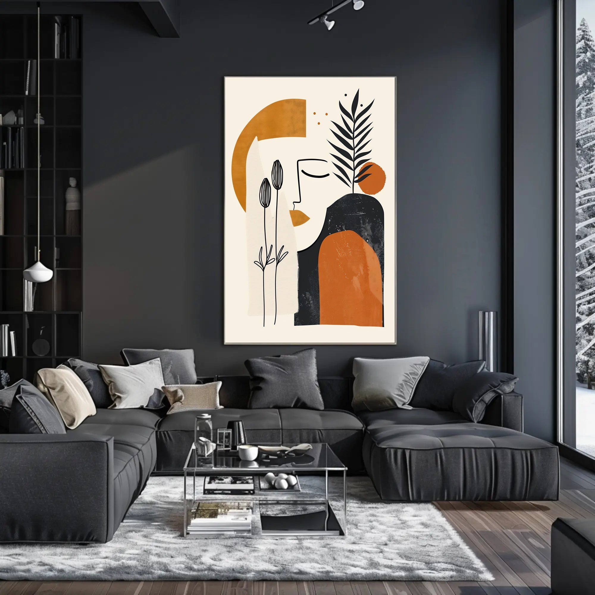 Abstract Face with Botanical Elements Artistic Poster in Earth Tones PosterGoat