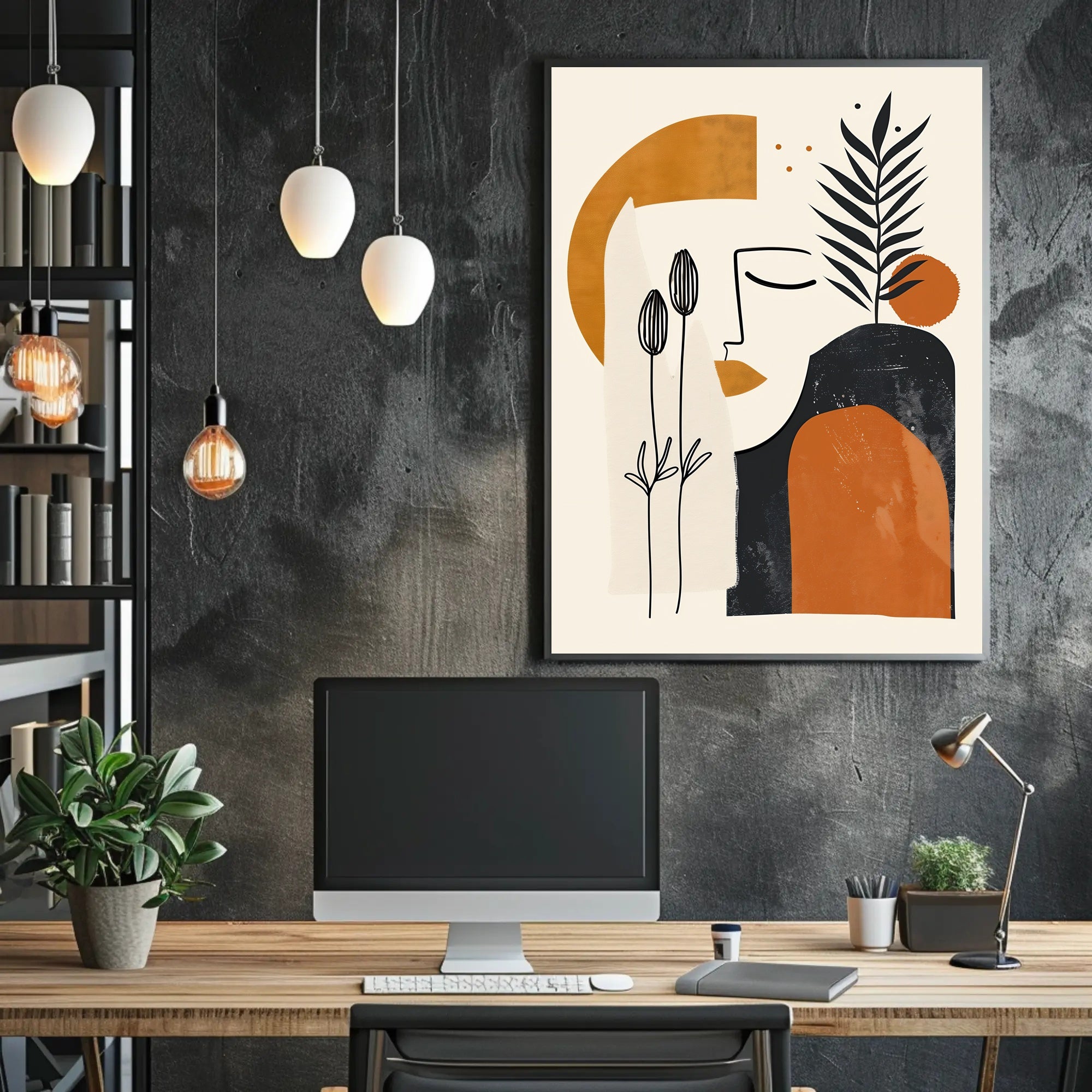 Abstract Face with Botanical Elements Artistic Poster in Earth Tones PosterGoat