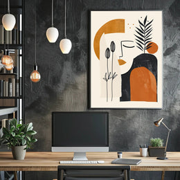 Abstract Face with Botanical Elements Artistic Poster in Earth Tones PosterGoat
