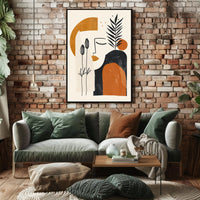 Abstract Face with Botanical Elements Artistic Poster in Earth Tones PosterGoat