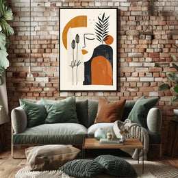 Abstract Face with Botanical Elements Artistic Poster in Earth Tones PosterGoat