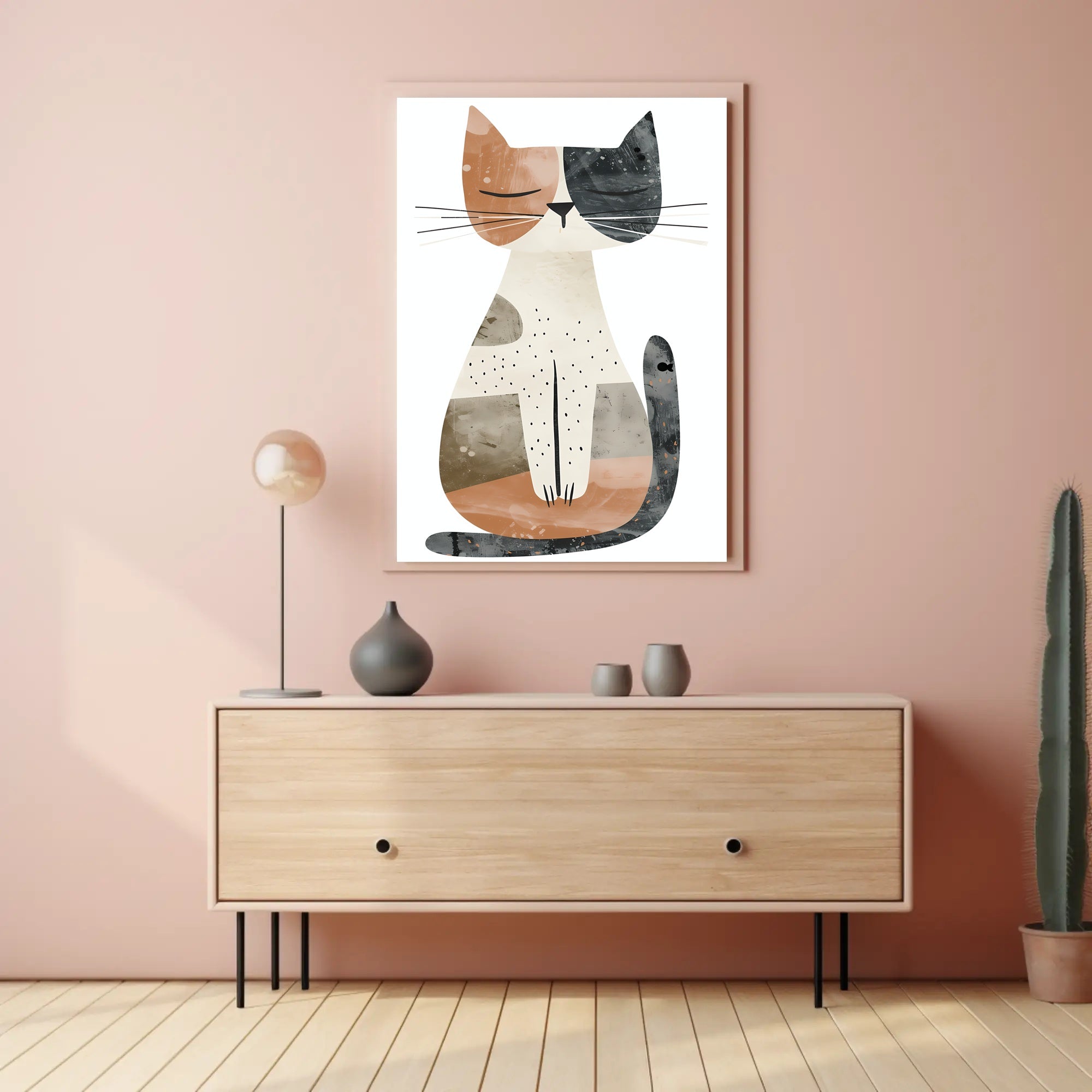 Abstract Geometric Cat Illustration Art Poster PosterGoat