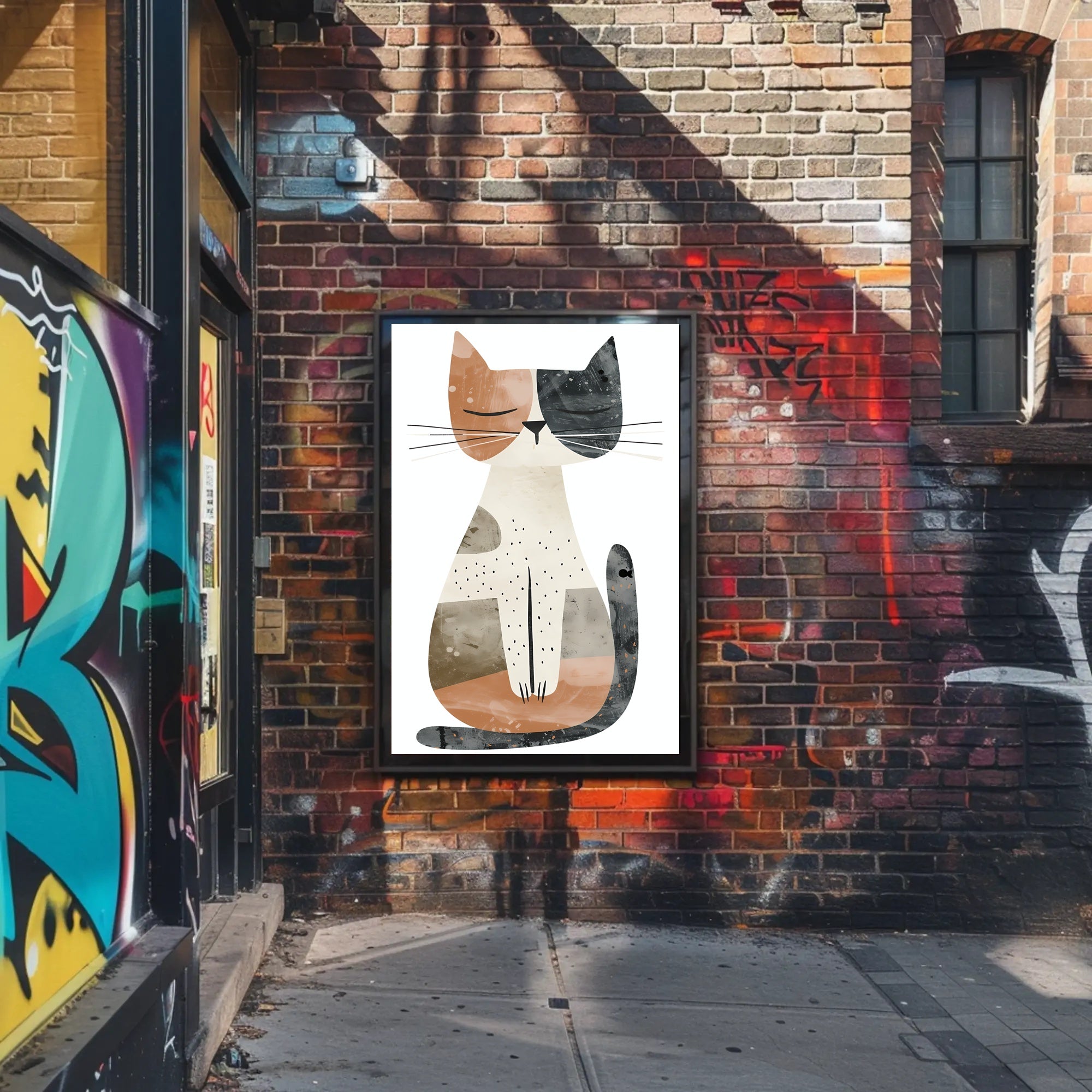 Abstract Geometric Cat Illustration Art Poster PosterGoat