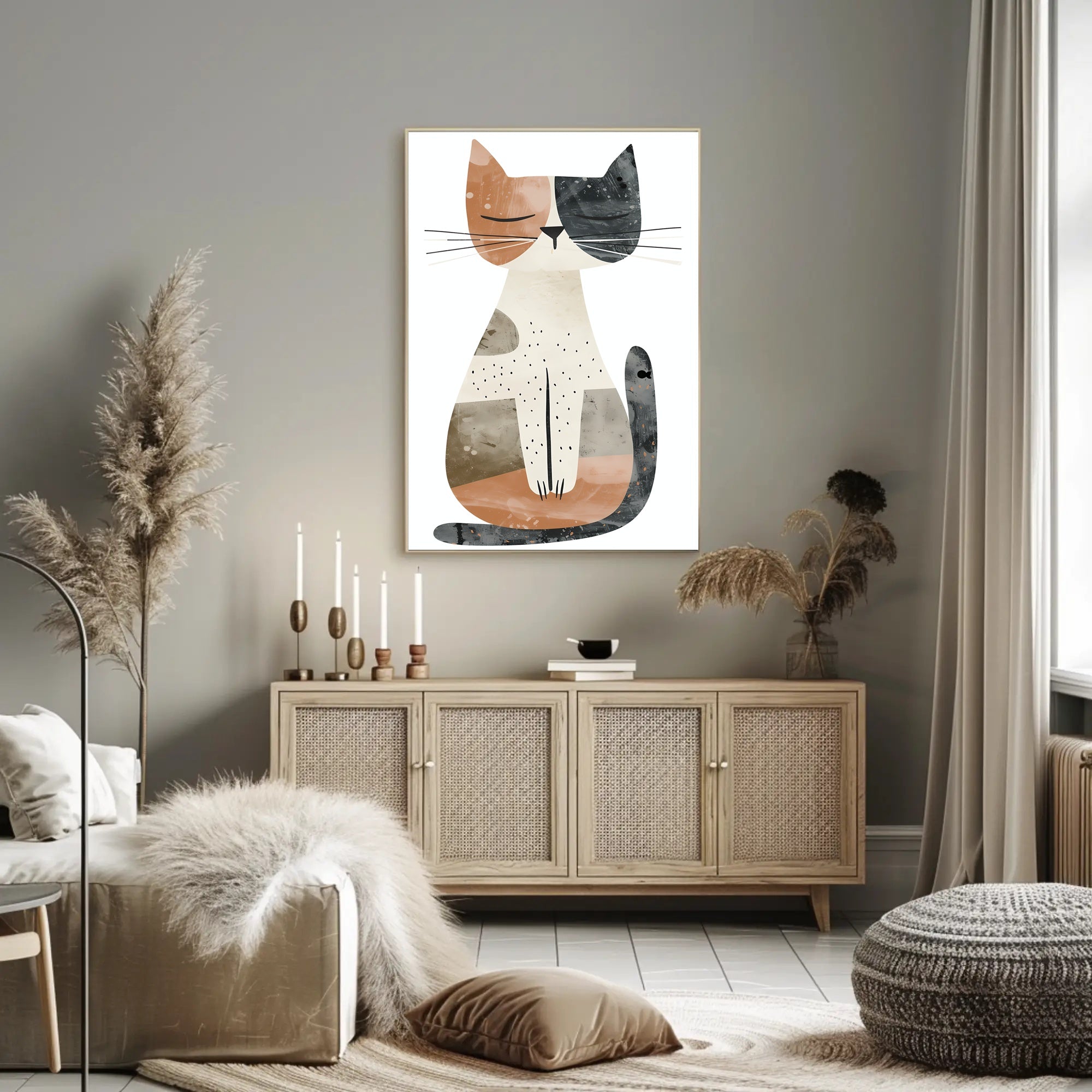 Abstract Geometric Cat Illustration Art Poster PosterGoat