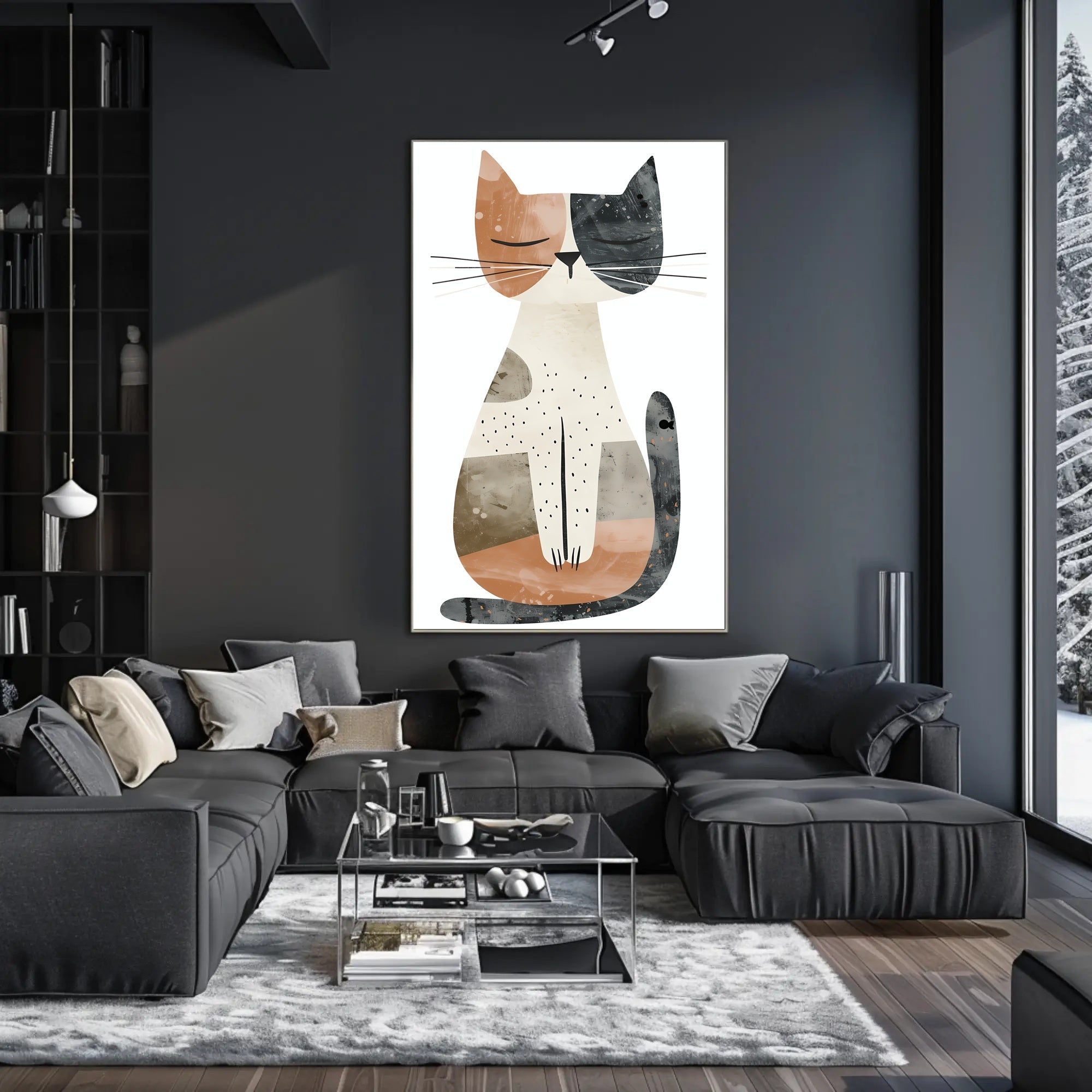 Abstract Geometric Cat Illustration Art Poster PosterGoat