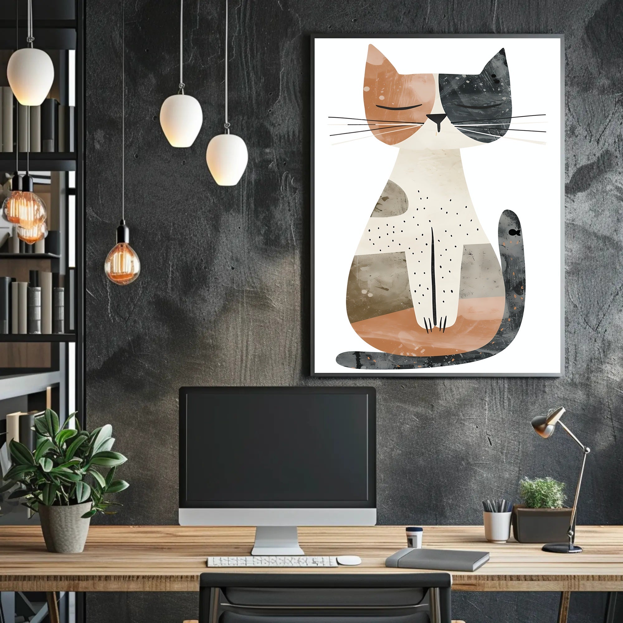 Abstract Geometric Cat Illustration Art Poster PosterGoat
