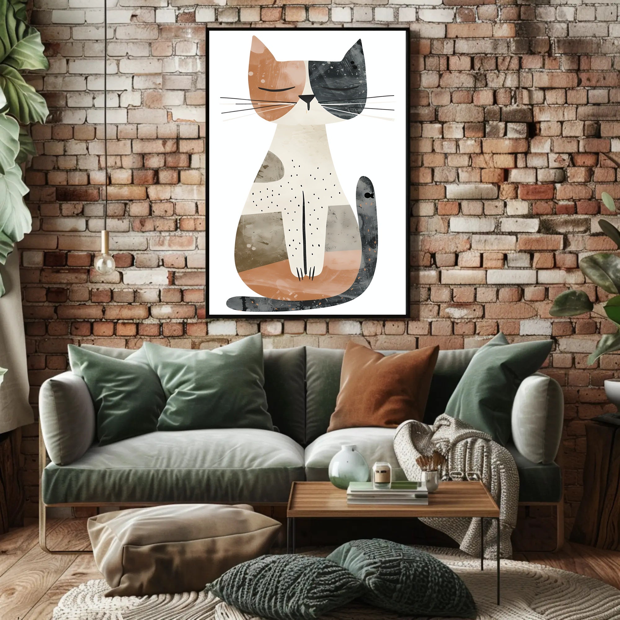 Abstract Geometric Cat Illustration Art Poster PosterGoat