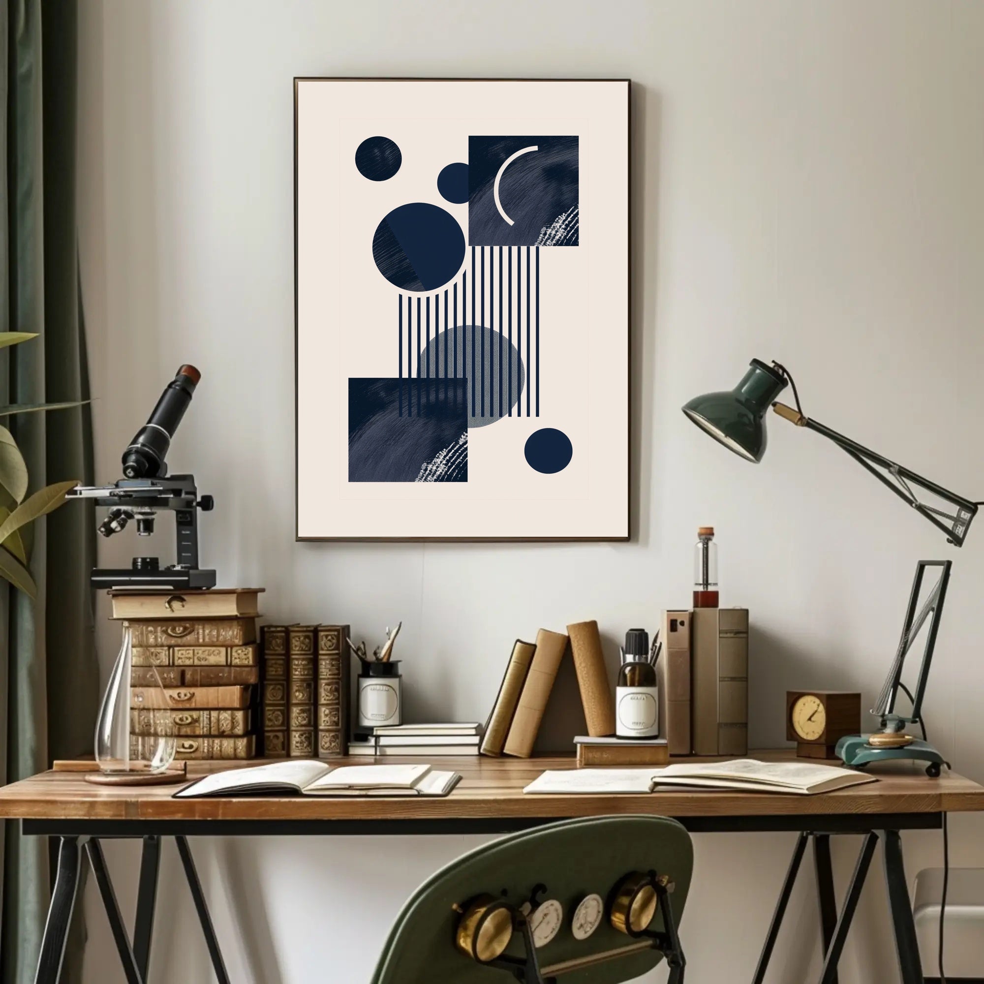 Abstract Geometric Modern Art Poster in Deep Blue Tones PosterGoat