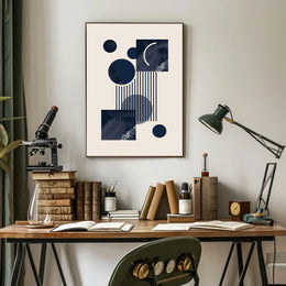 Abstract Geometric Modern Art Poster in Deep Blue Tones PosterGoat
