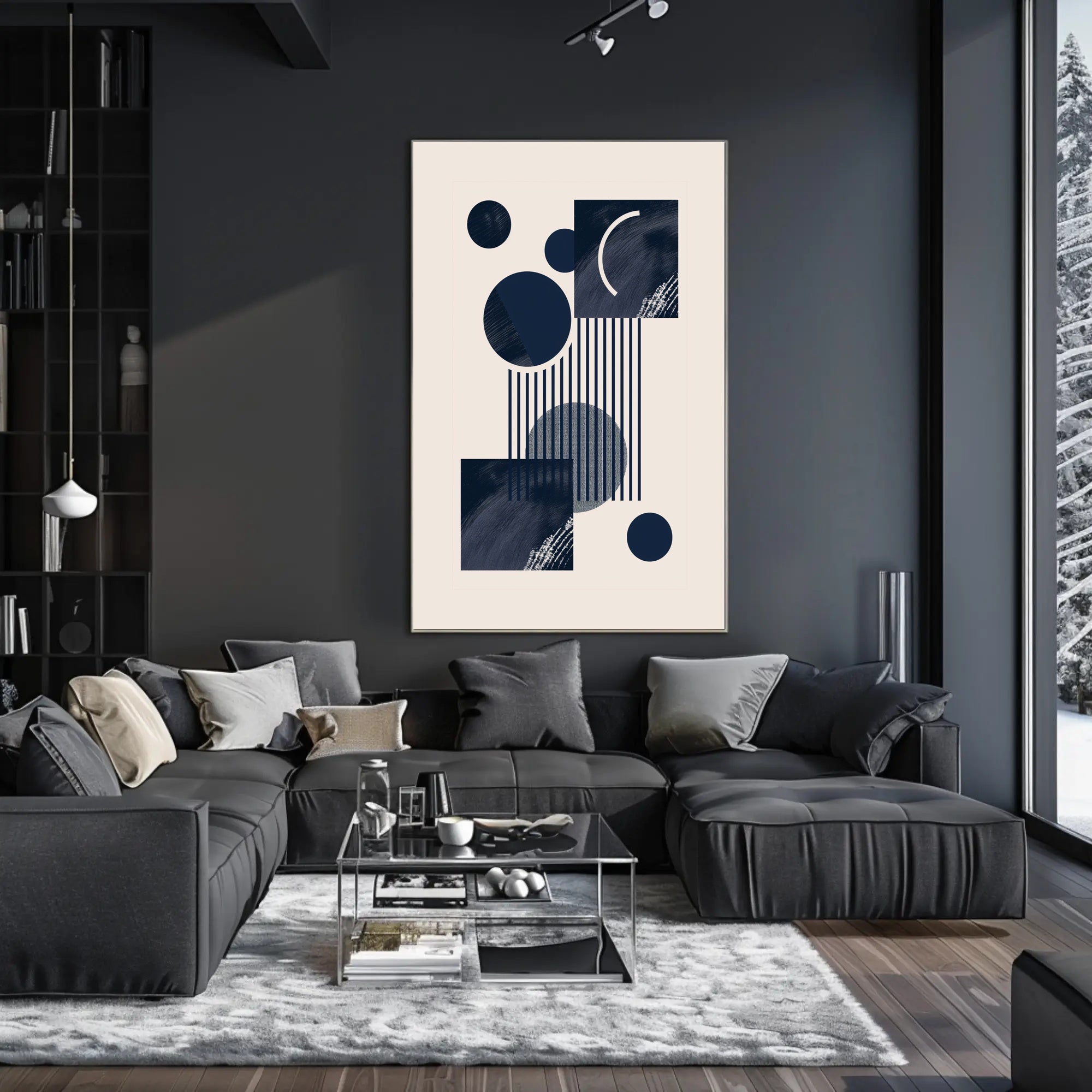 Abstract Geometric Modern Art Poster in Deep Blue Tones PosterGoat