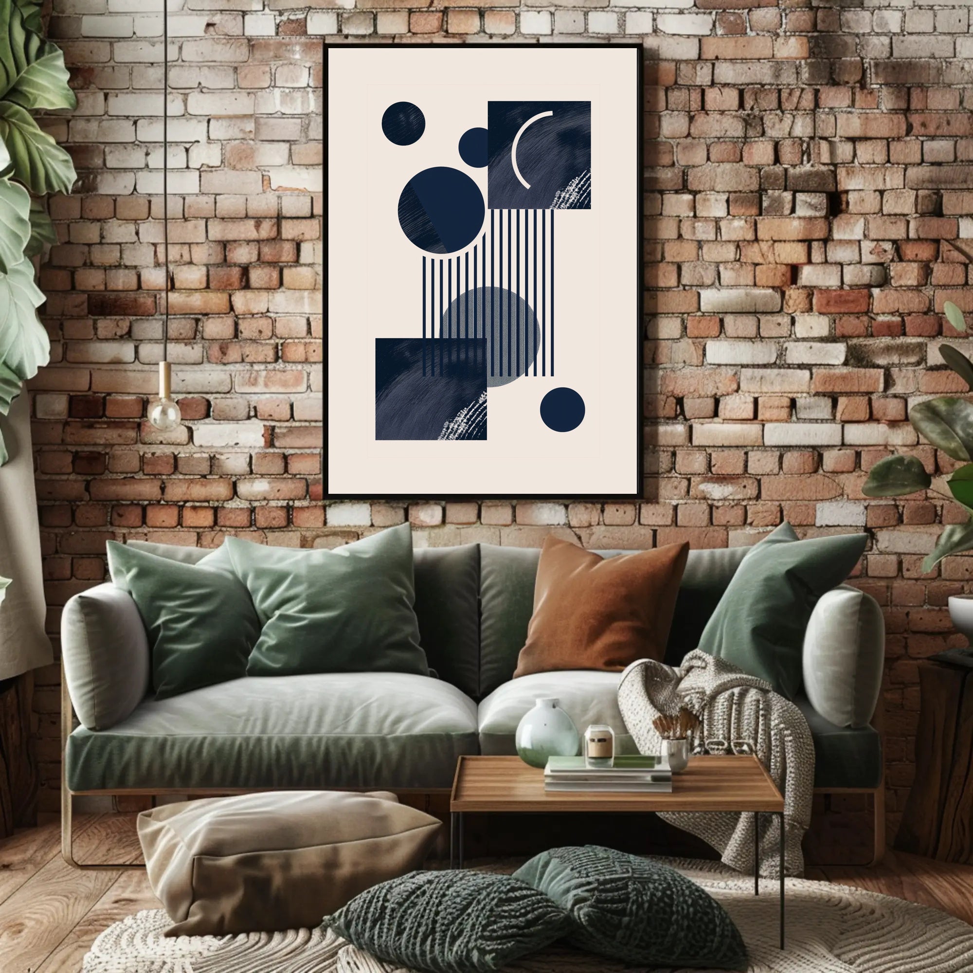 Abstract Geometric Modern Art Poster in Deep Blue Tones PosterGoat