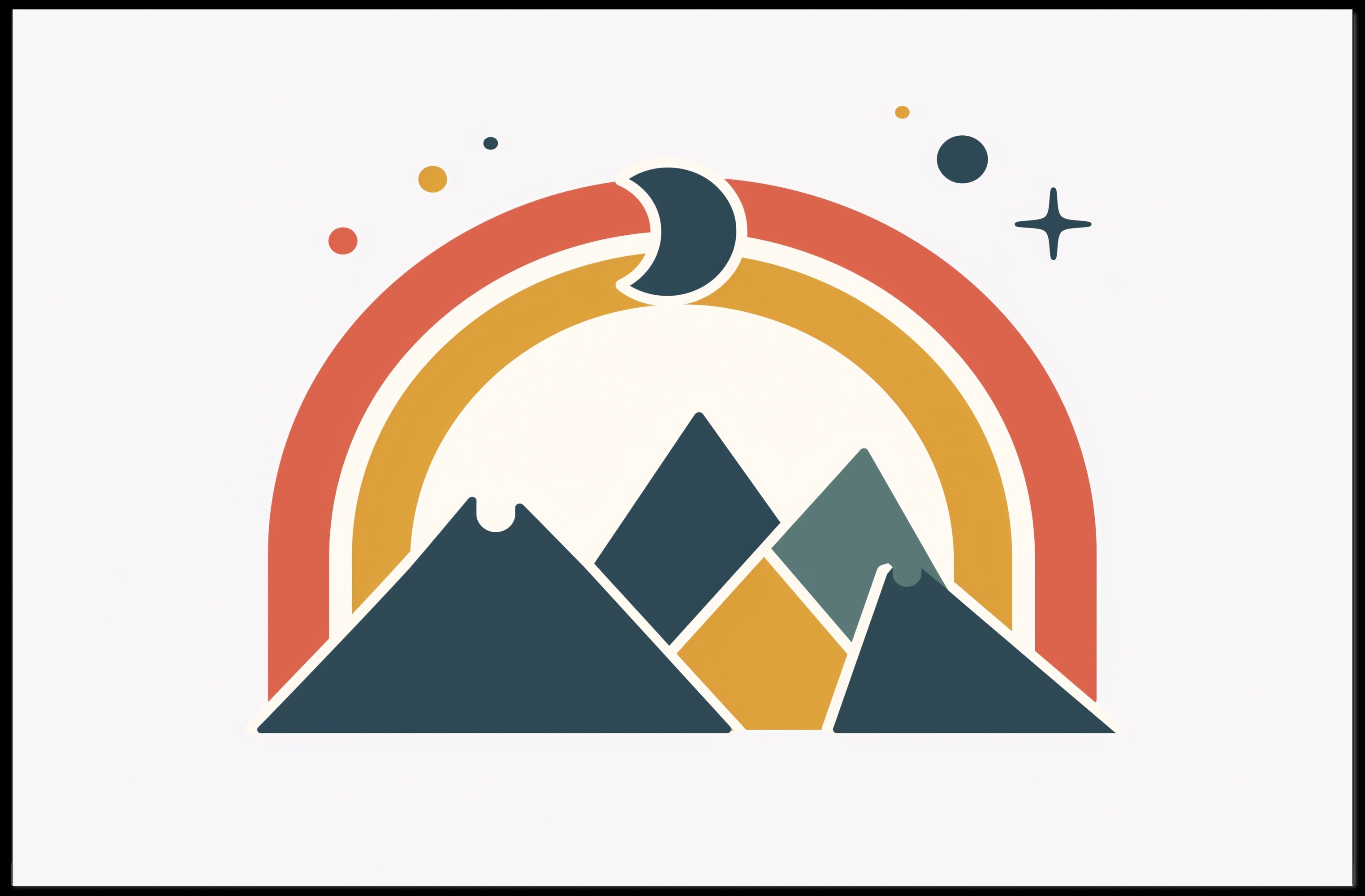 Abstract Geometric Mountain Scene with Celestial Elements Poster PosterGoat