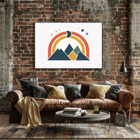 Abstract Geometric Mountain Scene with Celestial Elements Poster PosterGoat