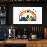 Abstract Geometric Mountain Scene with Celestial Elements Poster PosterGoat