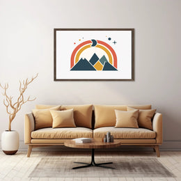 Abstract Geometric Mountain Scene with Celestial Elements Poster PosterGoat