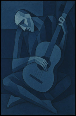 Abstract Guitar Player in Cubist Style Artistic Poster PosterGoat