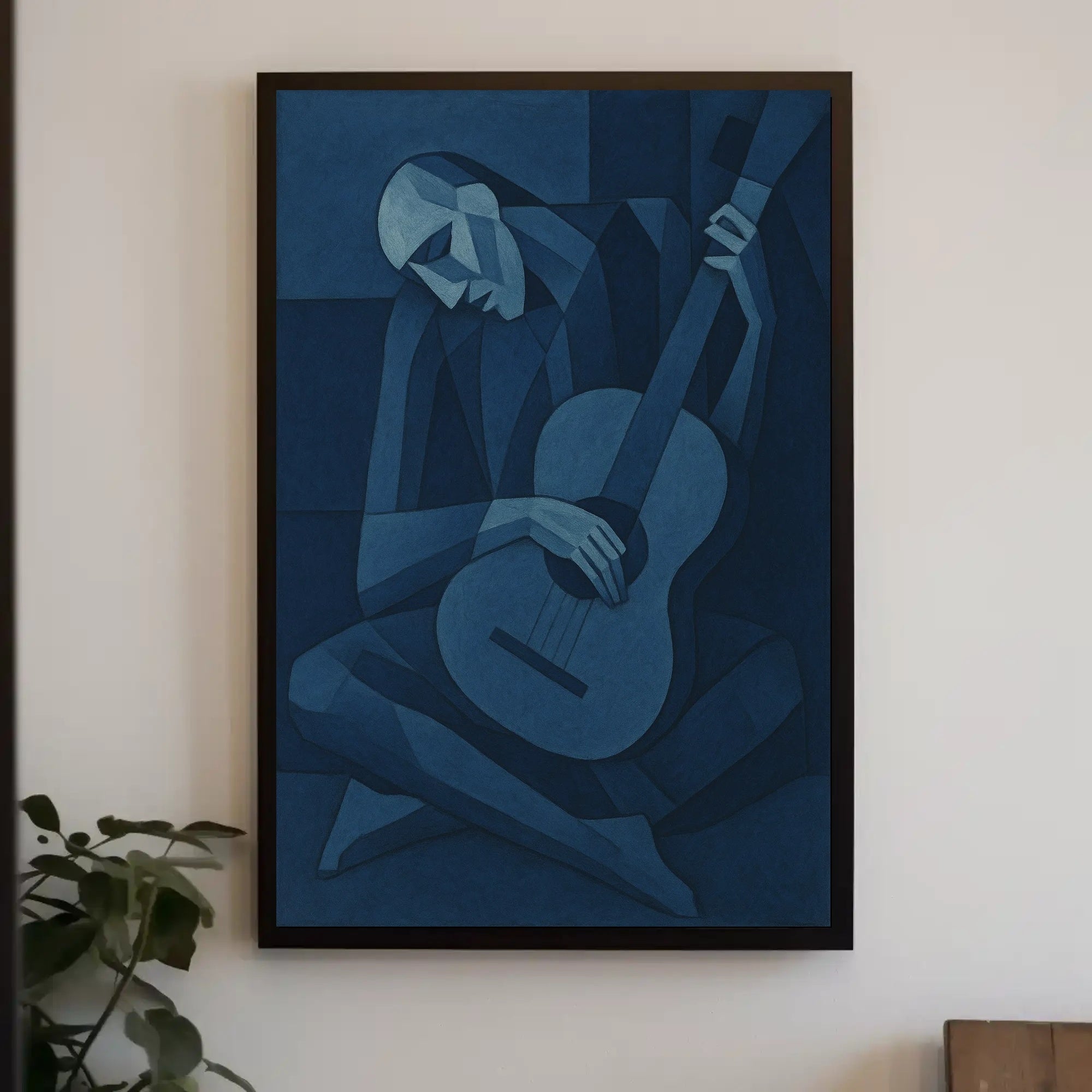 Abstract Guitar Player in Cubist Style Artistic Poster PosterGoat