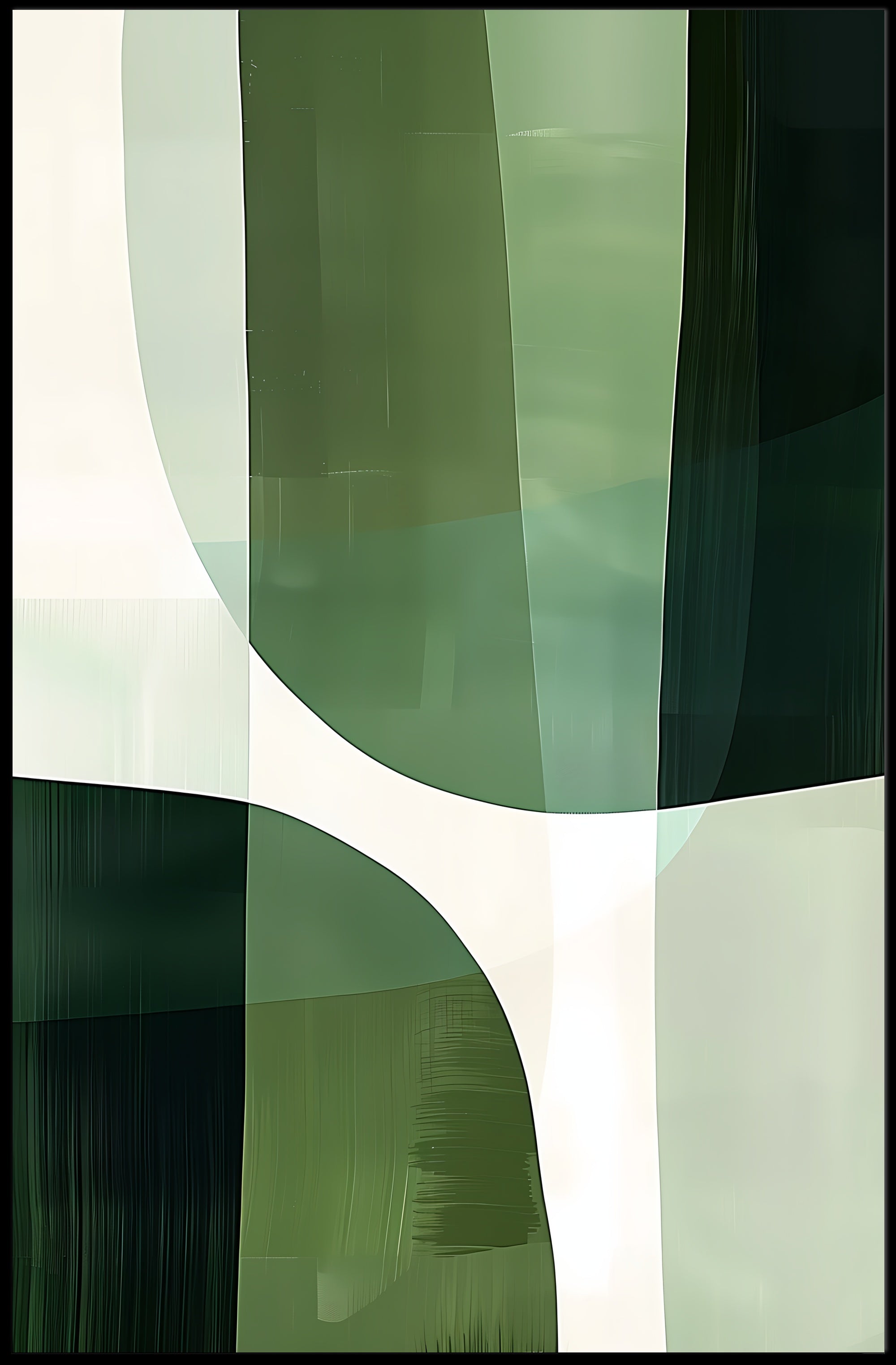 Abstract Harmony: Green Curves in Artistic Poster PosterGoat