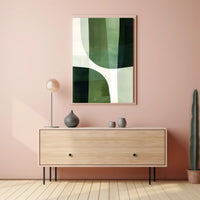 Abstract Harmony: Green Curves in Artistic Poster PosterGoat