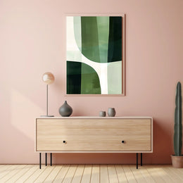 Abstract Harmony: Green Curves in Artistic Poster PosterGoat