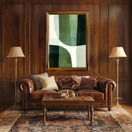 Abstract Harmony: Green Curves in Artistic Poster PosterGoat