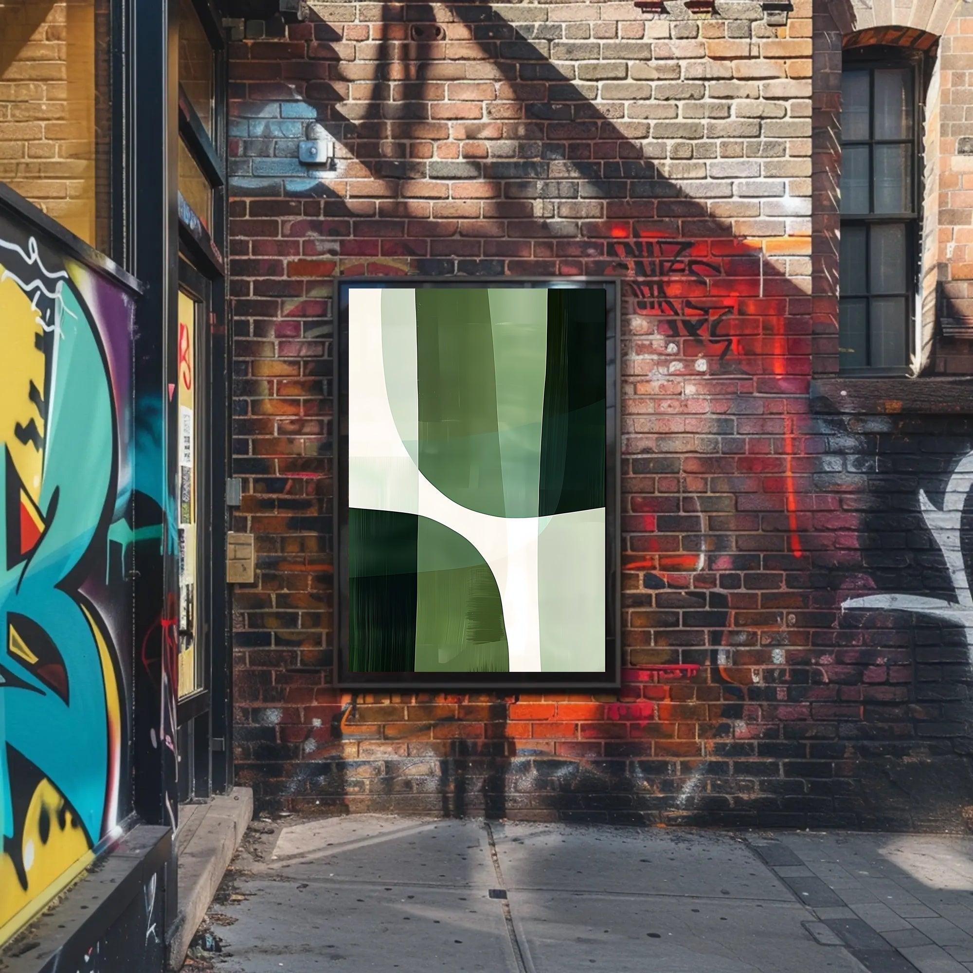 Abstract Harmony: Green Curves in Artistic Poster PosterGoat