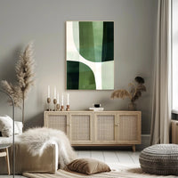 Abstract Harmony: Green Curves in Artistic Poster PosterGoat