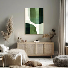Abstract Harmony: Green Curves in Artistic Poster PosterGoat