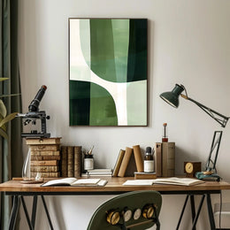 Abstract Harmony: Green Curves in Artistic Poster PosterGoat