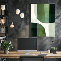 Abstract Harmony: Green Curves in Artistic Poster PosterGoat