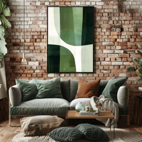 Abstract Harmony: Green Curves in Artistic Poster PosterGoat