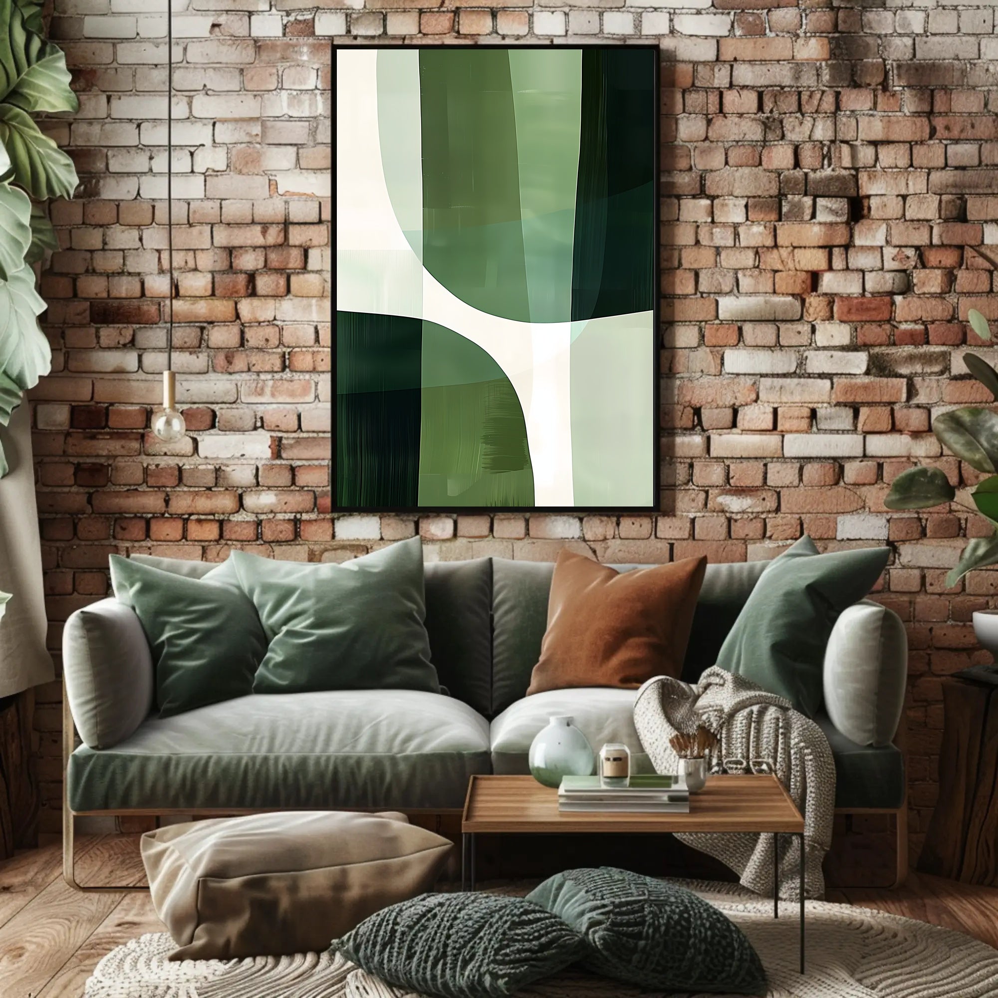 Abstract Harmony: Green Curves in Artistic Poster PosterGoat