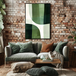 Abstract Harmony: Green Curves in Artistic Poster PosterGoat