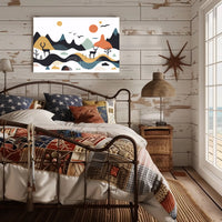 Abstract Mountainous Landscape with Deer and Birds Artistic Poster PosterGoat