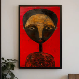 Abstract Portrait with Red Background - Artistic Poster PosterGoat