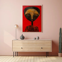 Abstract Portrait with Red Background - Artistic Poster PosterGoat