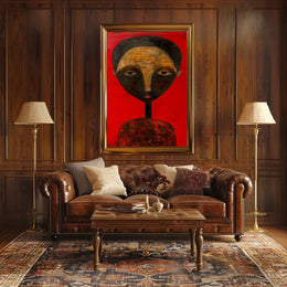 Abstract Portrait with Red Background - Artistic Poster PosterGoat