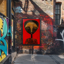 Abstract Portrait with Red Background - Artistic Poster PosterGoat