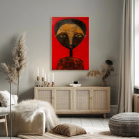 Abstract Portrait with Red Background - Artistic Poster PosterGoat