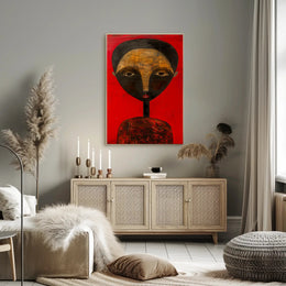 Abstract Portrait with Red Background - Artistic Poster PosterGoat