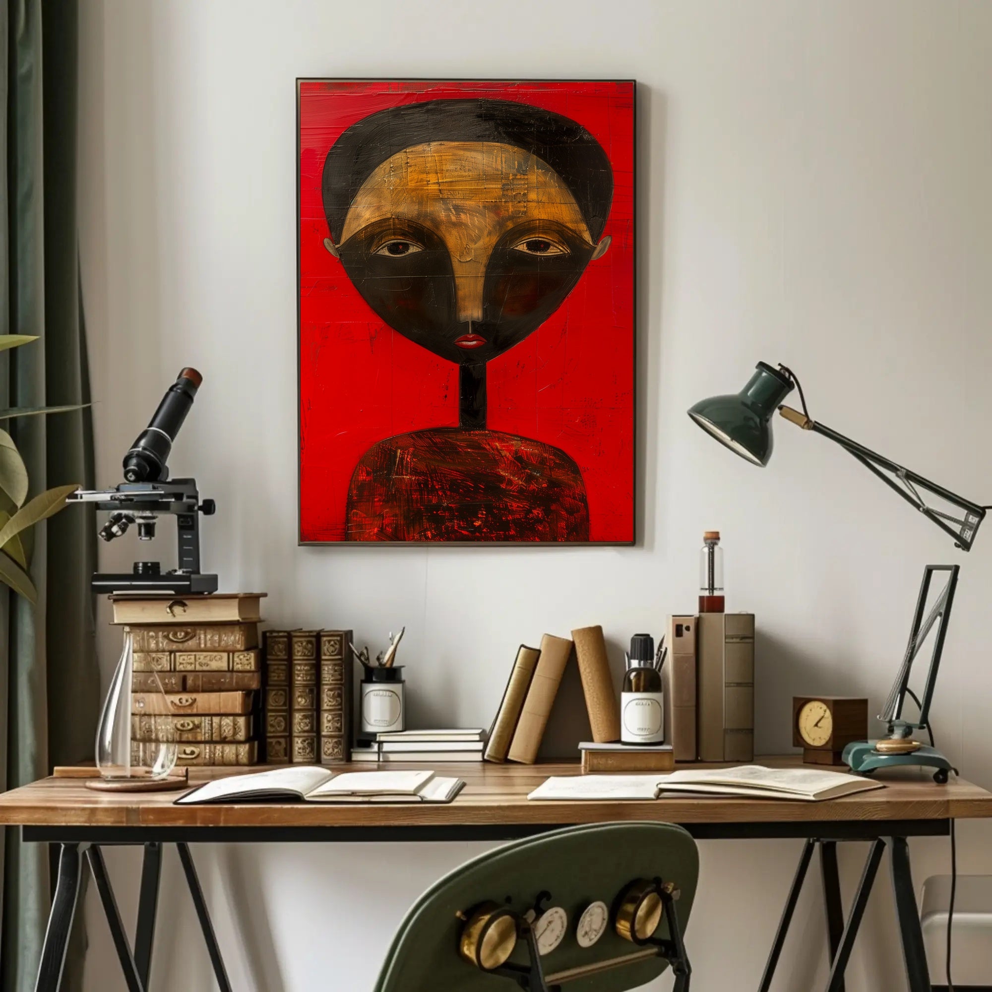 Abstract Portrait with Red Background - Artistic Poster PosterGoat