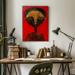 Abstract Portrait with Red Background - Artistic Poster PosterGoat
