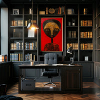 Abstract Portrait with Red Background - Artistic Poster PosterGoat