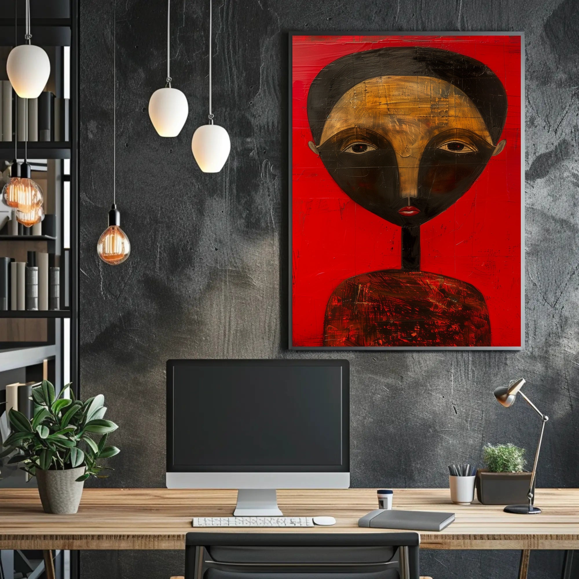 Abstract Portrait with Red Background - Artistic Poster PosterGoat
