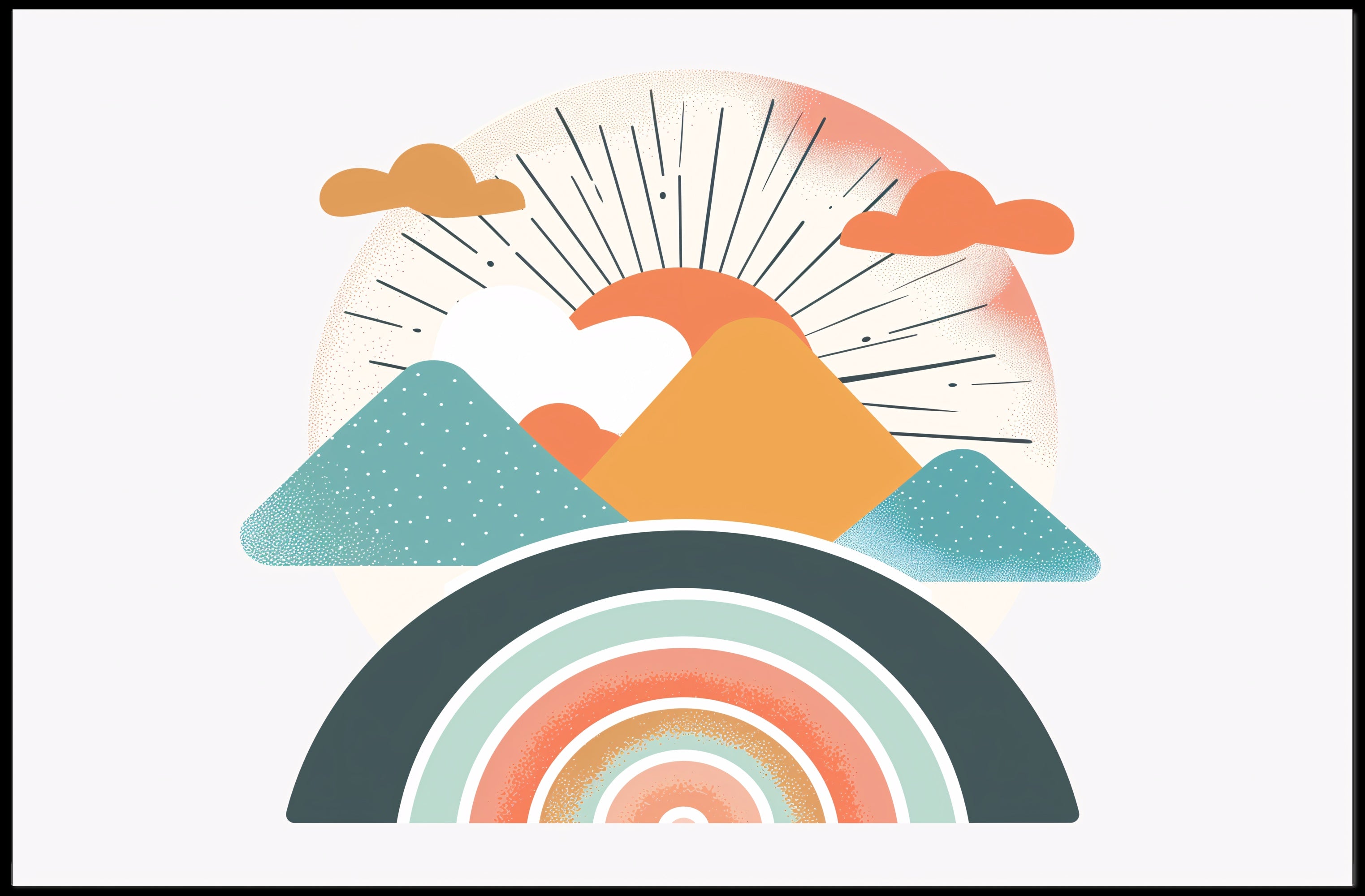 Abstract Sunrise Landscape with Retro Art Poster PosterGoat
