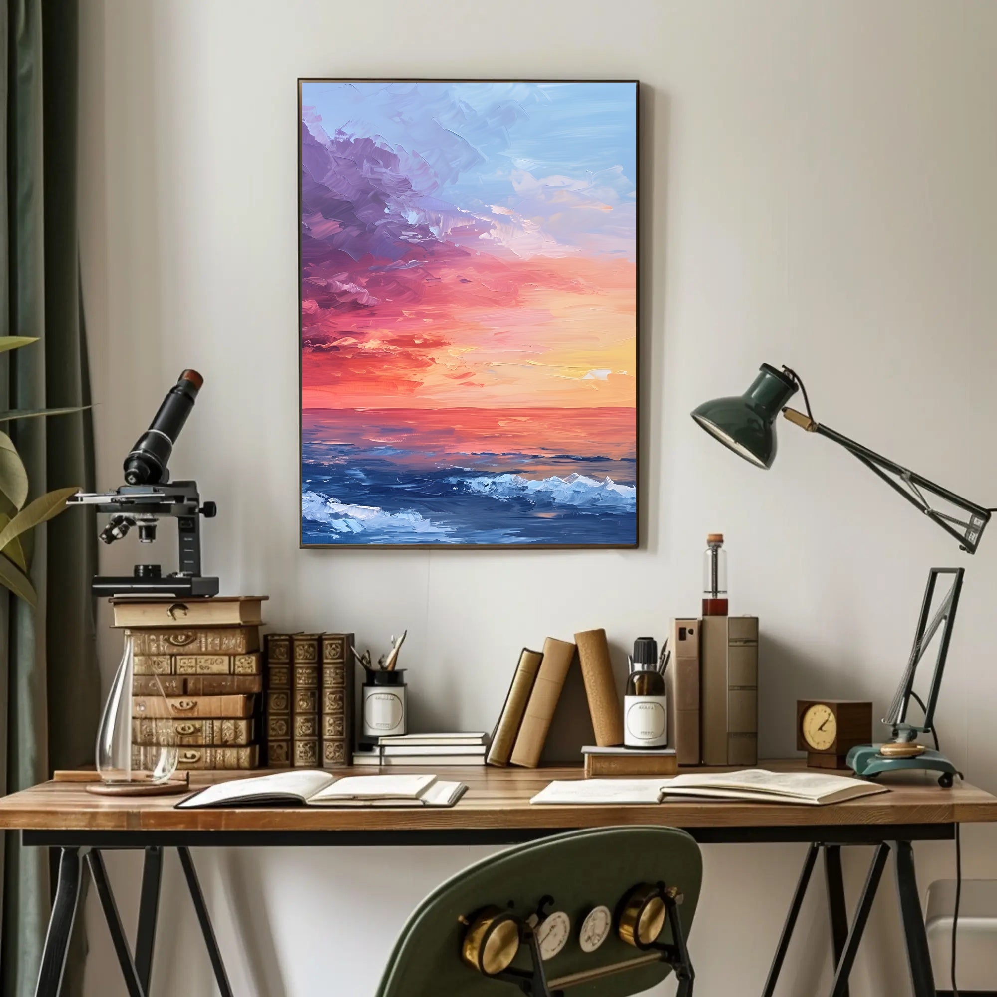 Abstract Sunset Ocean Scene with Impressionistic Artistic Poster PosterGoat